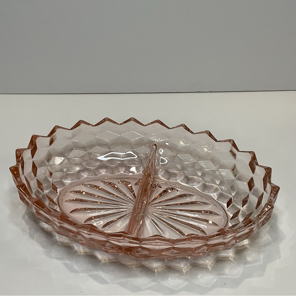 Whitehall American peach collection Pink Depression Glass Divided Oval Dish